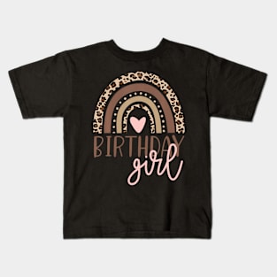 Birthday Girl Leopard Rainbow Birthday Party Family Kids T-Shirt